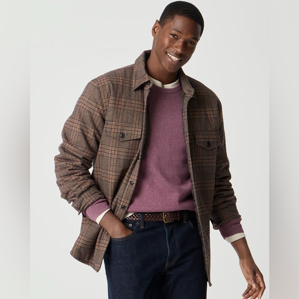 J. CREW Flannel jacket with quilted lining in Brown Glen Plaid Size M $198 CP429